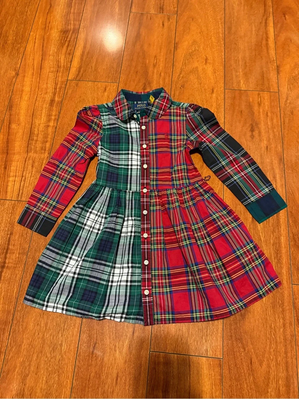 Ralph Lauren Mixed Plaid Button-Front Dress - Red & Green
